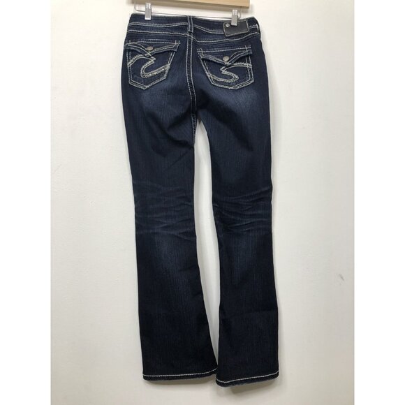 Silver Natsuki Flap Womens 29x31 (Hem) Dark Blue Denim Jeans Bootcut Embroidered - Picture 3 of 9